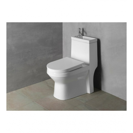 SAPHO Hygie WC à poser gain de place avec lave-mains intégré, Abattant soft close (PB104)